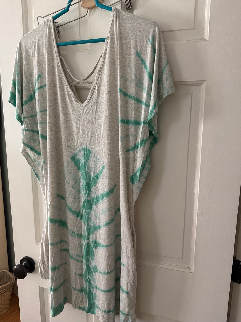 Light Gray and Teal Tie-Dye Women's Swim Coverup